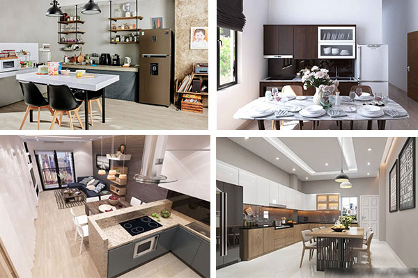 phòng bếp nhà cấp 4 tích hợp với phòng ăn