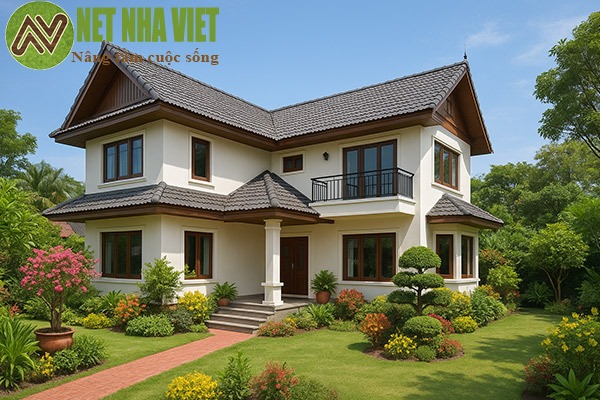 nhà 2 tầng chữ l 3 phòng ngủ