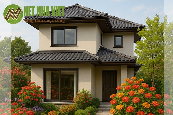 bản vẽ nhà 2 tầng mái nhật