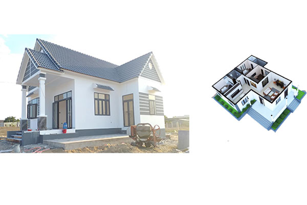 nhà cấp 4 chữ L 3 phòng ngủ